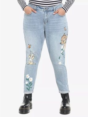 Disney Light Wash Bambi Floral & Character Mom Jeans - Blue BIN#15
